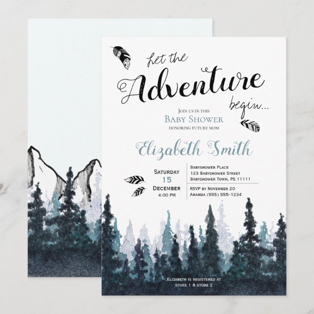 Baby Junge Rustikales Abenteuer Thema Babydusche Einladung (Vorne/Hinten)