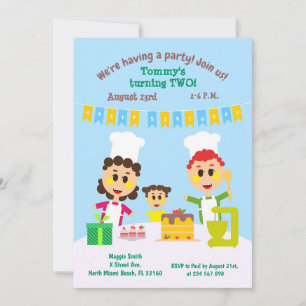 Baby Junge zum zweiten Geburtstag süße Kuchen Einl Einladung