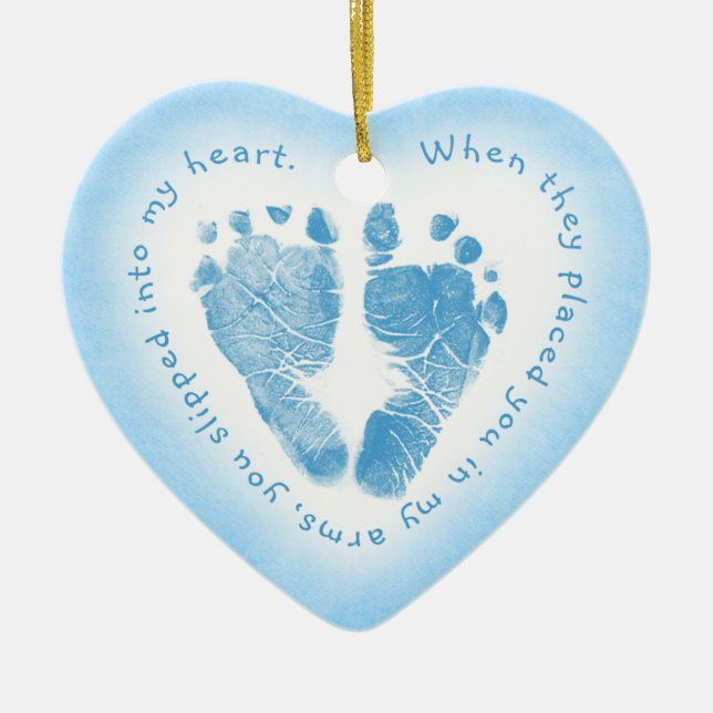 Baby-Jungen-blaue Abdruck-Foto-Verzierung Keramik Ornament (Vorne)