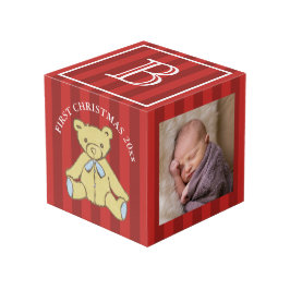 Baby-Jungen-erstes Weihnachtspersonalisiertes Foto Würfel