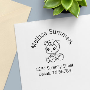 Baby-Jungen-Mädchen-Bär-Strampler-Bogen-Adresse Permastempel