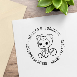 Baby-Jungen-Mädchen-Bär-Strampler Rund Adresse 2 Gummistempel