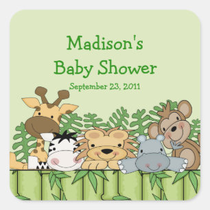 Baby Jungle Safari Baby Shower Square Sticker! Quadratischer Aufkleber