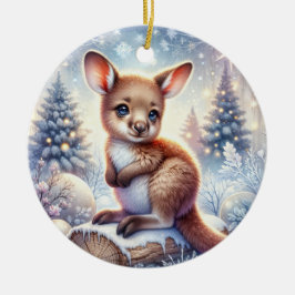 Baby Kangaroo in Winter Glow Keramik Ornament