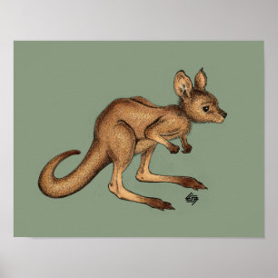 Baby Kangaroo/Joey auf grünem Hintergrund Poster