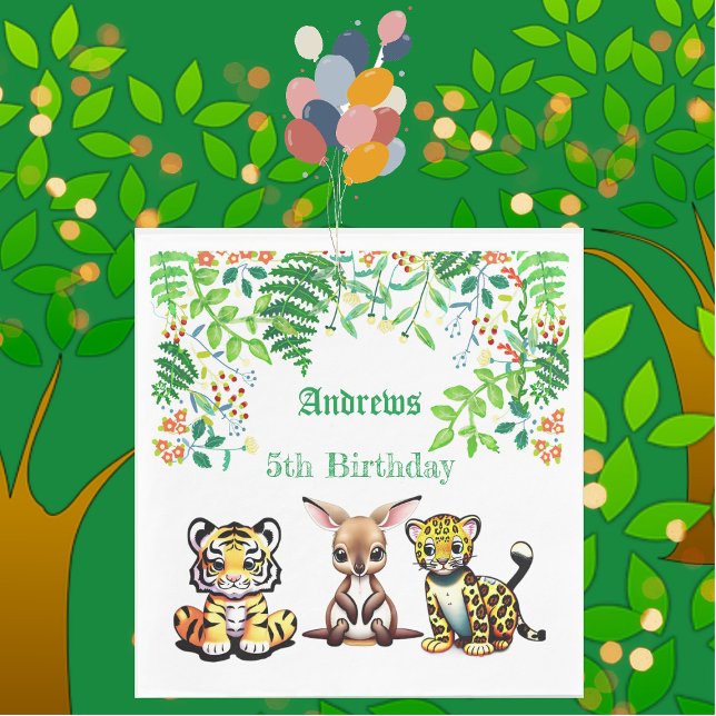 Baby Kangaroo Tiger Leopard Jungle Grünwald Serviette (Baby Kangaroo Tiger Leopard Jungle Greenery Forest Napkins)