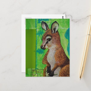 Baby-Känguru in Junk Journal Mixed Media Collage Postkarte