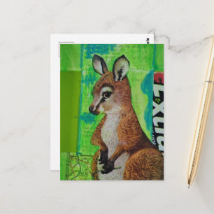 Baby-Känguru Mixed-Media-Collage Postkarte