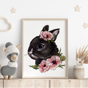Baby-Kaninchen-Rose-Tierposter Wandbild Poster