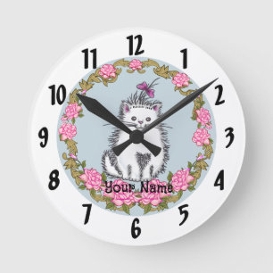 Baby-Kätzchen-Katzenuhr Runde Wanduhr