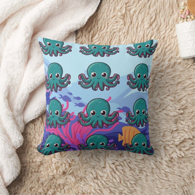 Baby Kawaii Blue Octopus Kissen (Decke)