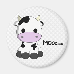 Baby kawaii Kuh Cartoon auf Polka Dots Magnet