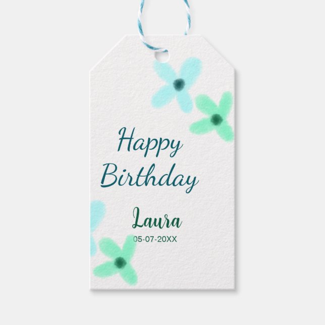 Baby kids 1st birthday add name blue green pastel  geschenkanhänger (Vorderseite)