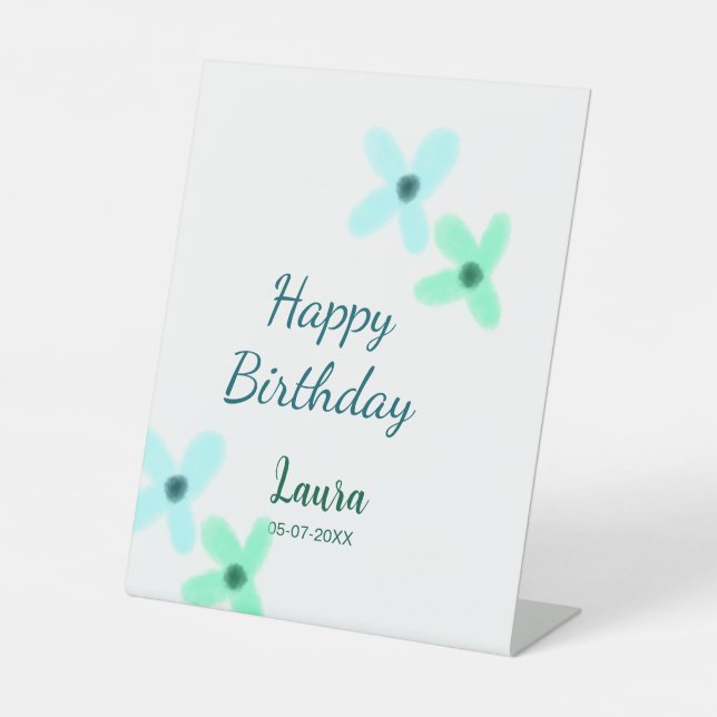 Baby kids 1st birthday add name blue green pastel  sockelschild (Vorderseite)