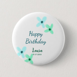 Baby Kinder 1. Geburtstag Name blau grün Pastell Button