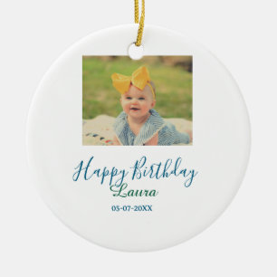 Baby Kinder 1. Geburtstag Name Datum Foto hinzufüg Keramik Ornament