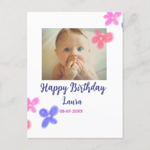 Baby Kinder 1. Geburtstag Name Datum Foto hinzufüg Postkarte