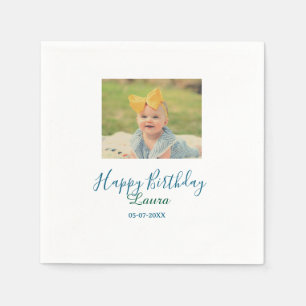 Baby Kinder 1. Geburtstag Name Datum Foto hinzufüg Serviette