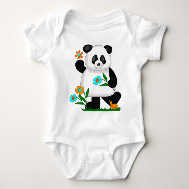 Baby Kinder Panda mit Blume 2 Baby Strampler (Vorderseite)