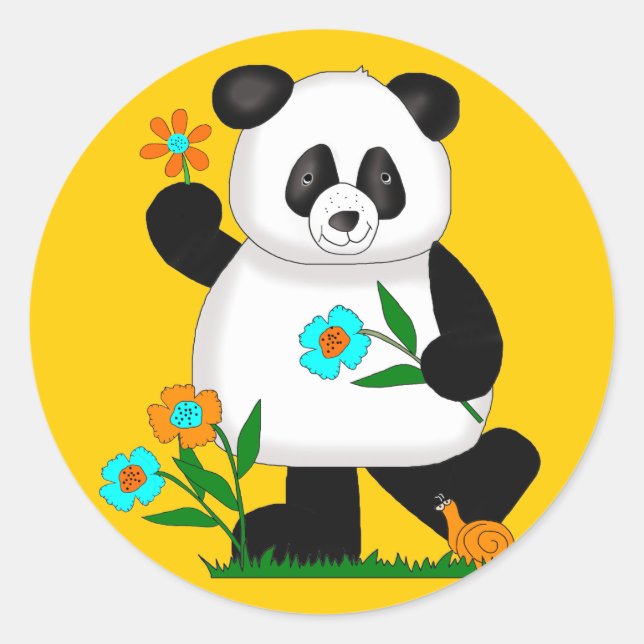 Baby Kinder Panda mit Blume 2 Runder Aufkleber (Vorderseite)