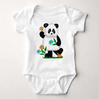 Baby Kinder Panda mit Blume 2 Strampler