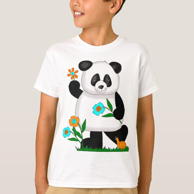 Baby Kinder Panda mit Blume 2 T-Shirt (Vorderseite)