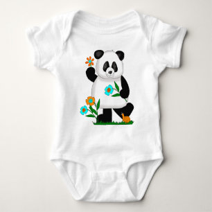 Baby Kinder Panda mit Blumen 2 Strampler