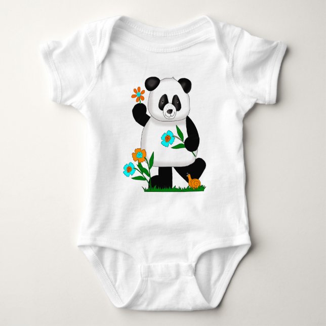 Baby Kinder Panda mit Blumen 2 Strampler (Vorderseite)