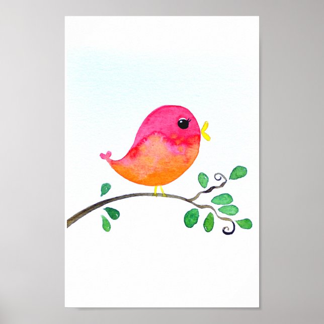 Baby Kinderzimmer wallart_ Aquarellfarbe Rosa Bird Poster (Vorne)