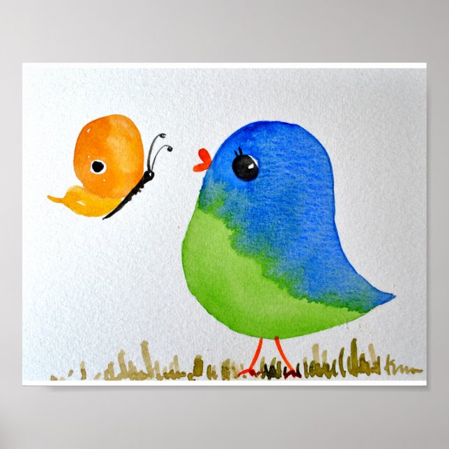 Baby Kinderzimmer wallart_Watercolor Blue Bird Poster (Vorne)