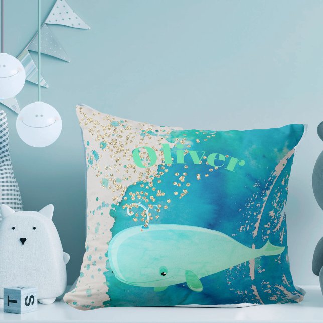 Baby Kinderzimmer Whale Sparkle Blue Nautical Pers Kissen (Von Creator hochgeladen)