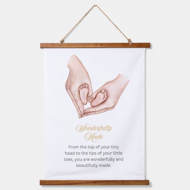 Baby Kinderzimmer Wood Topped Wall Tapestry Wandteppich Mit Holzrahmen (Vorderseite)