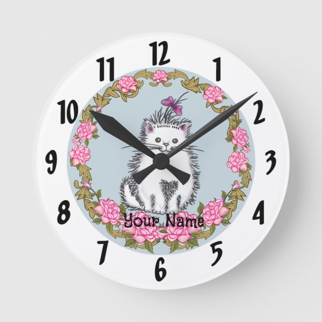 Baby Kitten Chat Clock Runde Wanduhr (Vorderseite)