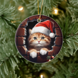 Baby Kitten in der Weihnachtsmannmütze Weihnachten Keramik Ornament