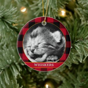 Baby Kitten, Red Buffalo Kariert, Cat Foto Rustika Keramik Ornament