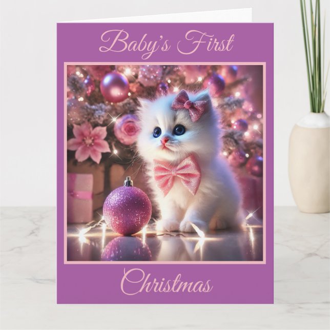 Baby Kitten's First Christmas (Pink) Karte (Vorderseite)