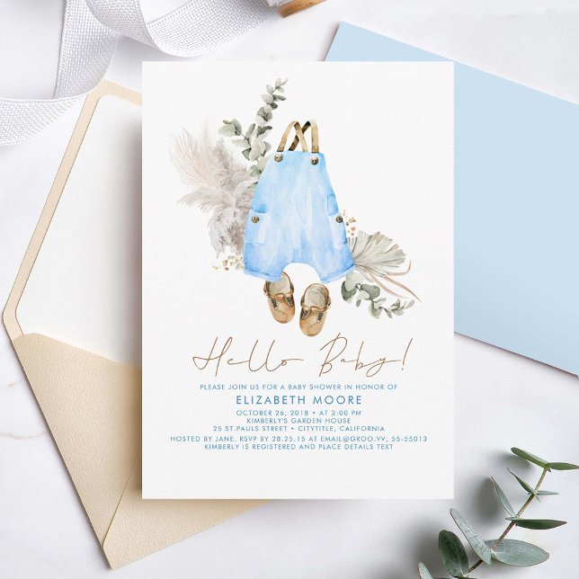 Baby Kleidung Blue Sage und Brown Niedlich Boy Einladung (Blue Green and Beige Cute Baby Boy Baby Shower Invitations)