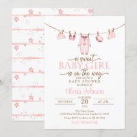 Baby Kleidung Kinderdusche Einladung - Rosa