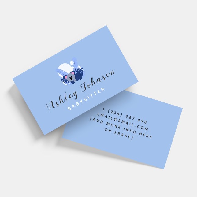 Baby Koala Babysitter Business Card Blue Tropical Visitenkarte (Von Creator hochgeladen)