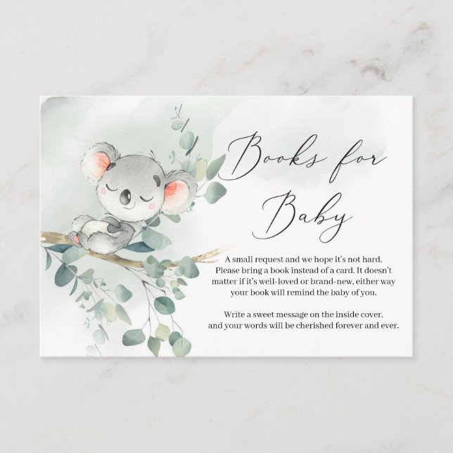 Baby koala green eucalyptus Blätter Bücher für Bab Begleitkarte (Vorderseite)