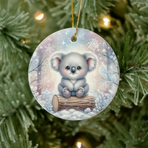 Baby Koala im Winterglanz Keramik Ornament