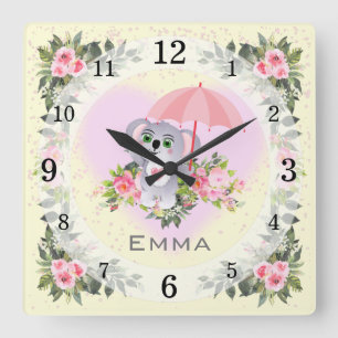 Baby Koala   Kinderzimmer Décor   Gelb Personalisi Quadratische Wanduhr