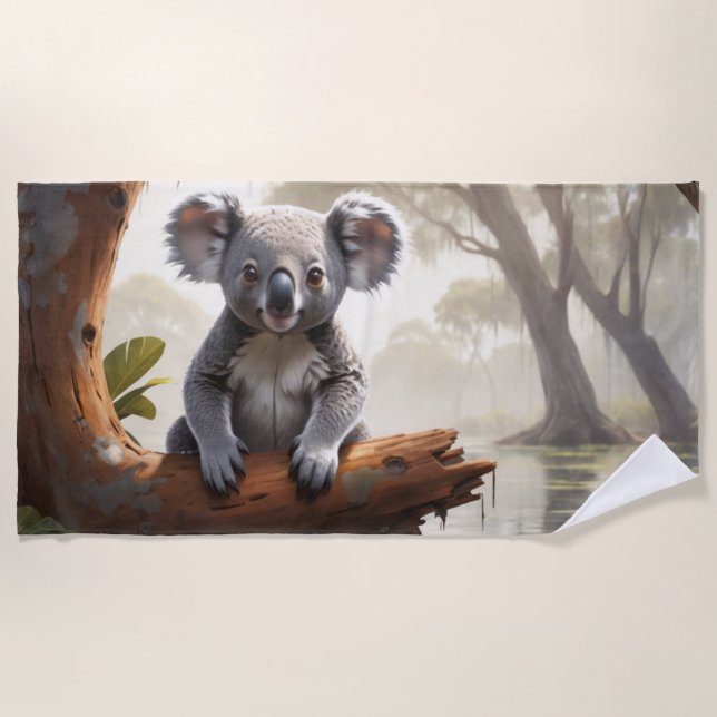 Baby Koala von einem Teich Strandtuch (Vorderseite)