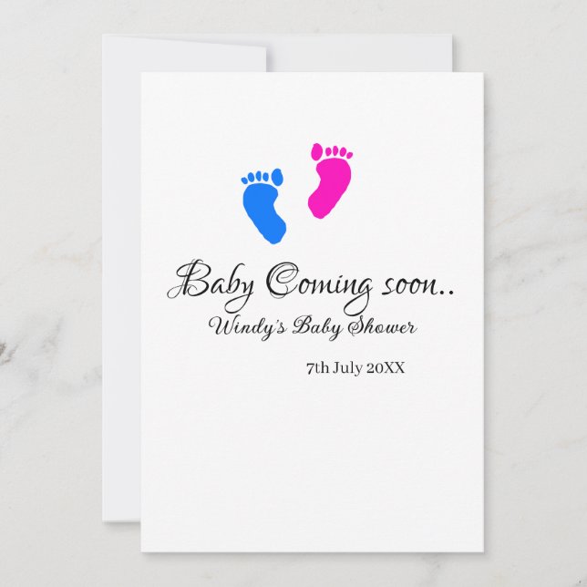 Baby kommt bald Baby Dusche Blue Pink Babyfüße Einladung (Vorderseite)