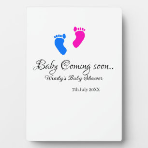 Baby kommt bald Baby Dusche Blue Pink Babyfüße Fotoplatte