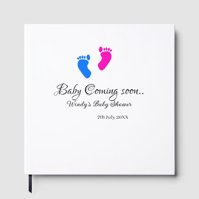 Baby kommt bald Baby Dusche Blue Pink Babyfüße Gästebuch (Vorderseite)