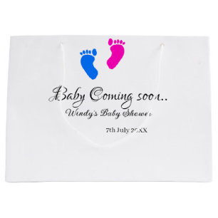 Baby kommt bald Baby Dusche Blue Pink Babyfüße Große Geschenktüte