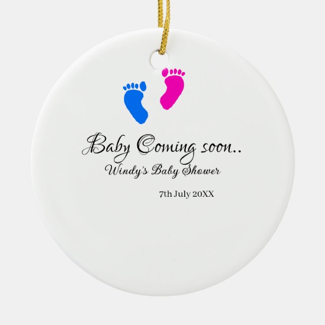 Baby kommt bald Baby Dusche Blue Pink Babyfüße Keramik Ornament (Vorne)