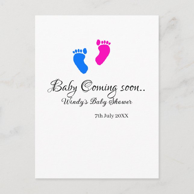 Baby kommt bald Baby Dusche Blue Pink Babyfüße Postkarte (Vorderseite)