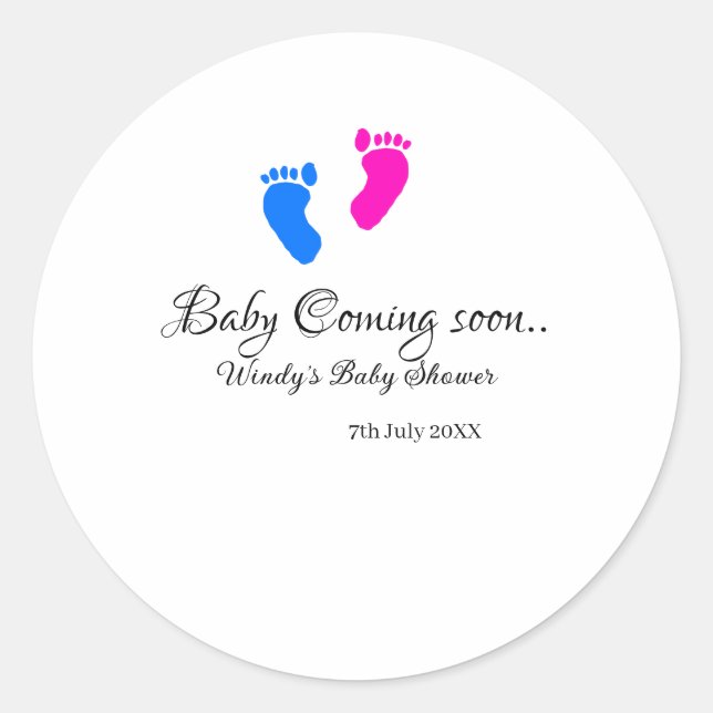 Baby kommt bald Baby Dusche Blue Pink Babyfüße Runder Aufkleber (Vorderseite)